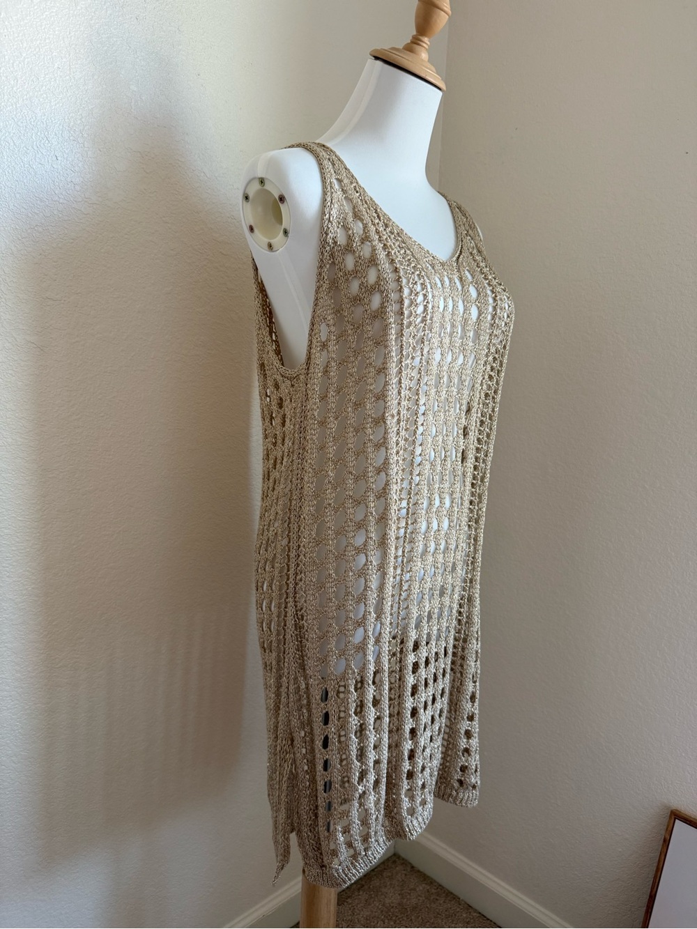 Beige Crochet Swim Coverup Dress - Lightweight Beach Tunic